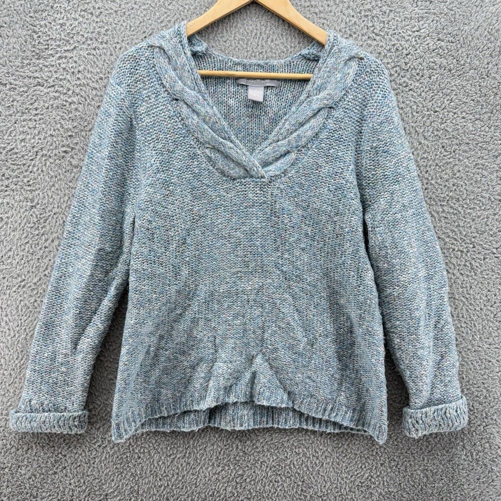 Modern Soul Women's L Sweater Pullover Chunky Cable Knit Boho Cozy Aqua Hippie